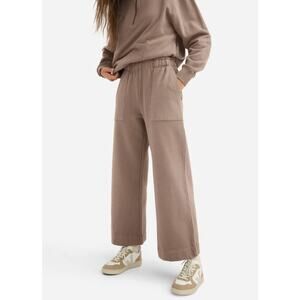 MATE The Label Organic Fleece Wide Leg Pants Brown High Waist Pockets NWOT Sz XS